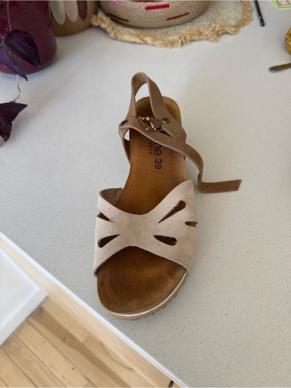 Comfort Suede Ankle-Strap Sandal in Light Taupe